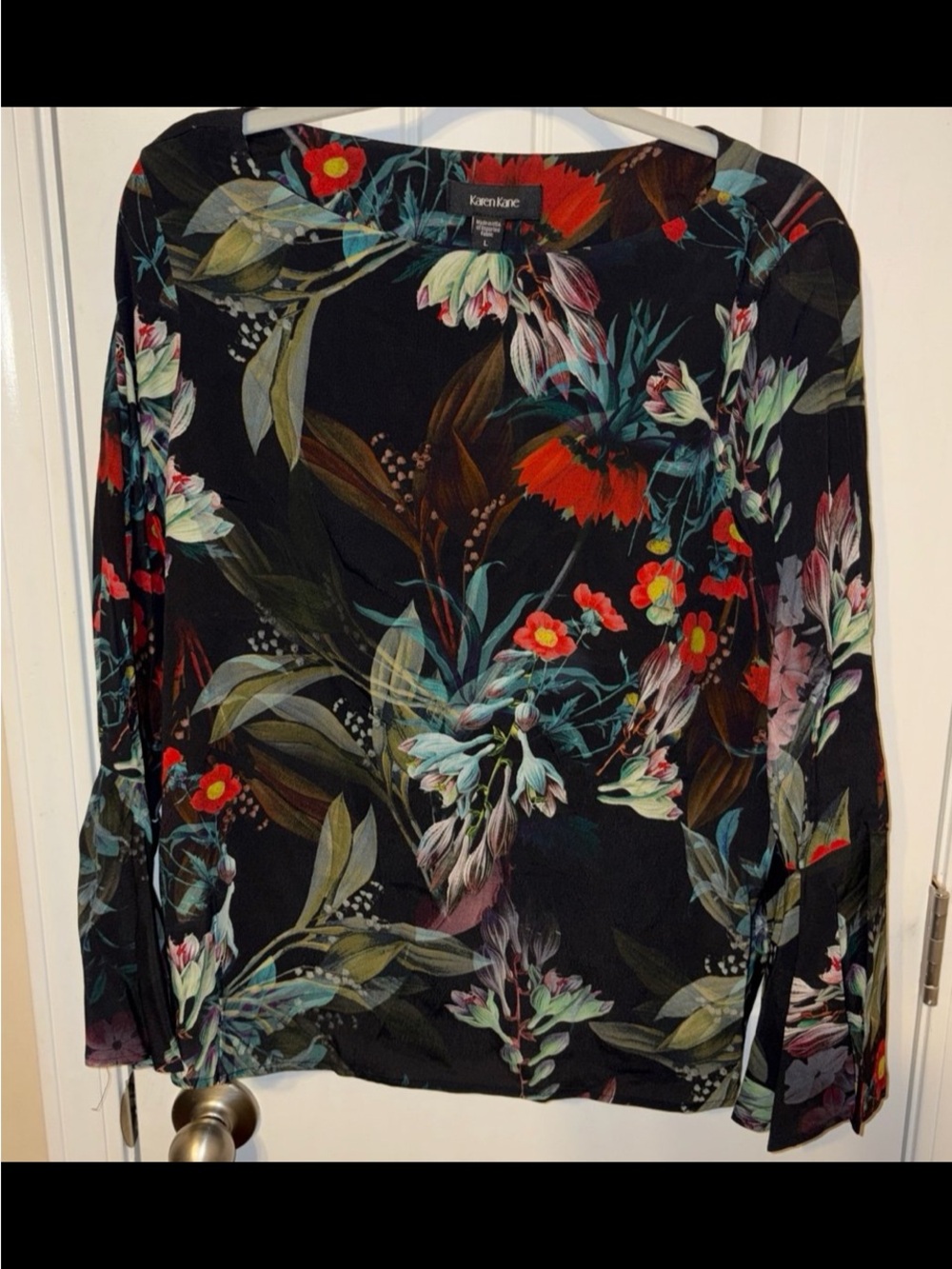 Karen Kane Black Floral Long-Sleeve Top with Multicolor Bloom